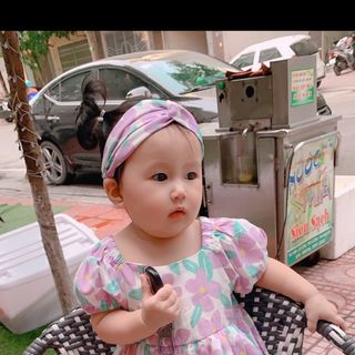 Đầm bé gái thiết kế đẹp kèm turban chất đũi mềm ( sp kèm video)