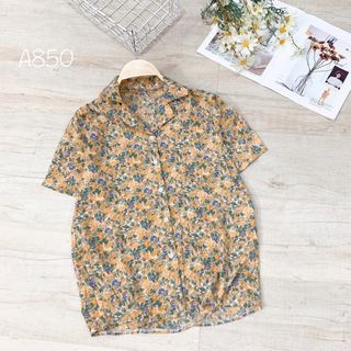Áo sơmi cổ bẻ pijjama form rộng hoa vintage