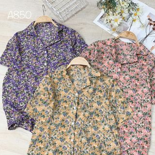 Áo sơmi cổ bẻ pijjama form rộng hoa vintage