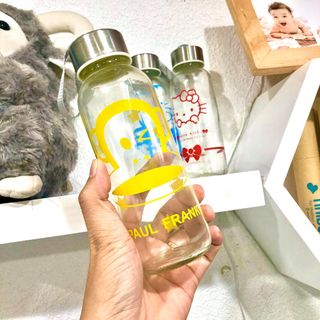 BÌNH THUỶ TINH TRONG CÓ DÂY - 300ML BÌNH THỦY TINH IN HÌNH
