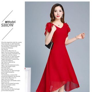 Đầm maxi cổ tim tay cánh tiên màu đỏ có big size