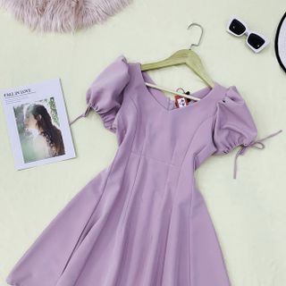 ĐẦM XÒE CỔ TIM TAY NGẮN DÚN THẮT NƠ