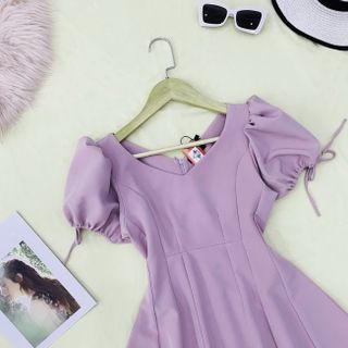 ĐẦM XÒE CỔ TIM TAY NGẮN DÚN THẮT NƠ