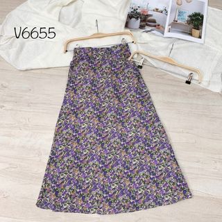 Chân váy voan hoa Form midi suông A nhẹ nhàng