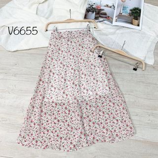 Chân váy voan hoa Form midi suông A nhẹ nhàng