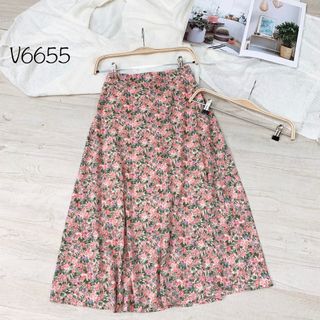 Chân váy voan hoa Form midi suông A nhẹ nhàng