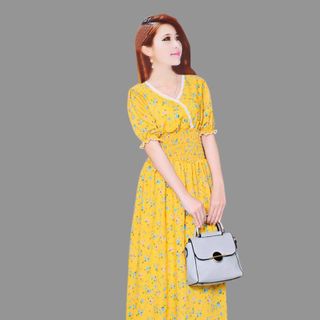 Đầm cổ tim phối ren,