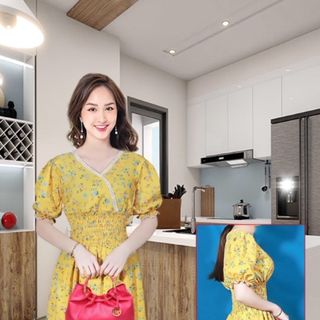 Đầm cổ tim phối ren,