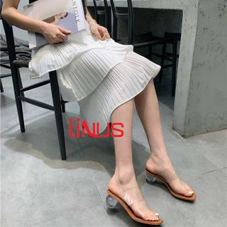 Dép cao gót nữ gót tròn trong suốt 2 quai trong cao cấp - YH107