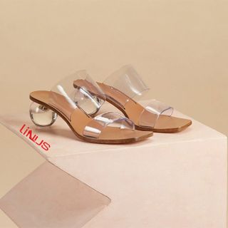 Dép cao gót nữ gót tròn trong suốt 2 quai trong cao cấp - YH107