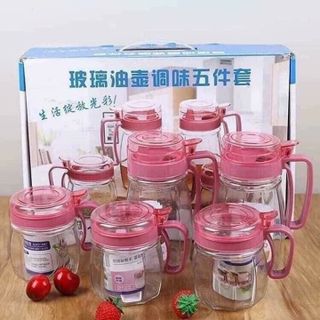 SÉT 5 HŨ GIA VỊ THỦY TINH QUAI HỒNG