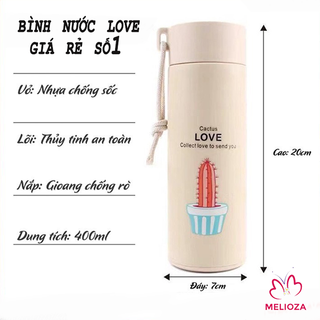 Bình Thủy Tinh Giữ Nhiệt Full Hộp [CHỐNG VA ĐẬP, CHỐNG VỠ] Hình Xương Rồng Cactus Love Siêu Kute 450ml