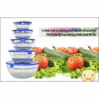 Bộ 5 Thố Thủy Tinh Nắp Nhựa