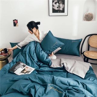 BỘ CHĂN GA GỐI LỤA SUMOI PHỐI MÀU 4 MÓN