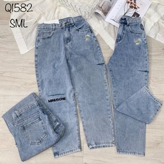 Quần Jean baggy thêu Hoa cúc Chữ rách cắt giá sỉ