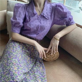 Set váy sơmi ngắn tay vintage QCCC cho nữ (mã 49)