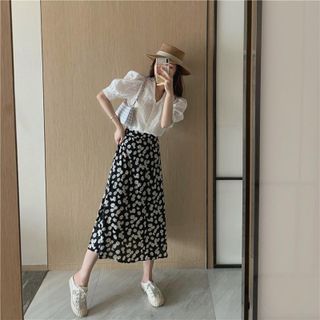 Set váy sơmi ngắn tay vintage QCCC cho nữ (mã 49)
