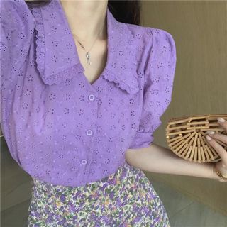 Set váy sơmi ngắn tay vintage QCCC cho nữ (mã 49)