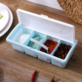 Combo 2 Hộp Nhựa Đựng Gia Vị 4 Ngăn Có Nắp