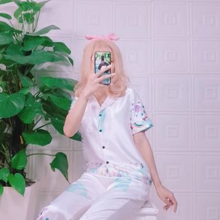 BN-HT105-Bộ ngủ lụa quần dài áo tay ngắn