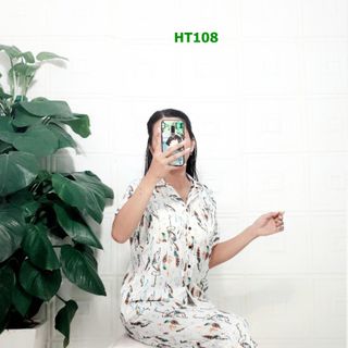 BN-HT108-Bộ ngủ lụa quần dài áo tay ngắn
