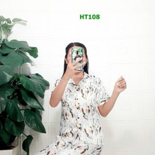 BN-HT108-Bộ ngủ lụa quần dài áo tay ngắn