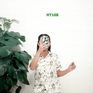BN-HT108-Bộ ngủ lụa quần dài áo tay ngắn