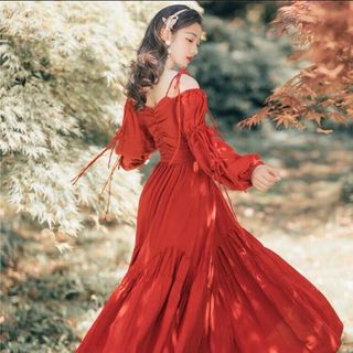 ĐẦM MAXI ĐỎ RỚT VAI