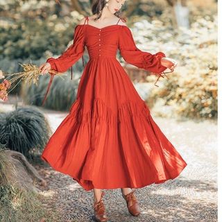 ĐẦM MAXI ĐỎ RỚT VAI