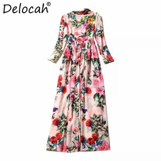 Đầm maxi tay dài hoạ tiết