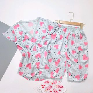 Đồ ngủ đồ mặc nhà pijama lửng cổ V họa tiết chất lụa Việt nam cao cấp