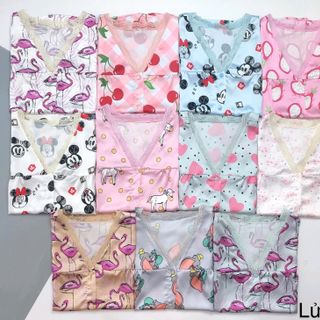Đồ ngủ đồ mặc nhà pijama lửng cổ V họa tiết chất lụa Việt nam cao cấp