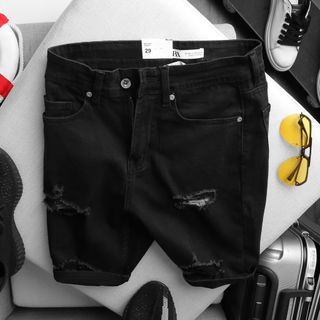 Quần short jean nam rách phom skinny