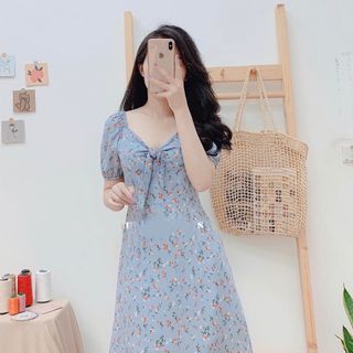 Váy voan hoa buộc nơ ngực