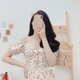 Váy voan hoa buộc nơ ngực