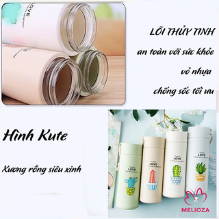 Bình Thủy Tinh Giữ Nhiệt [CHỐNG VA ĐẬP, CHỐNG VỠ] Hình Xương Rồng Cactus Love Siêu Kute 450ml BL01
