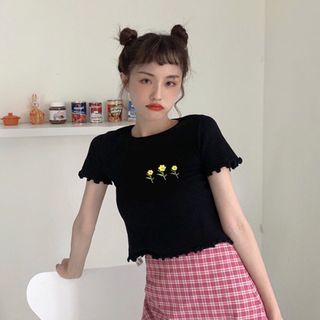 Áo thun borip thêu hoa, dày mịn, co giản