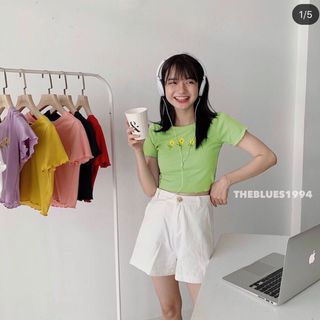 Áo thun borip thêu hoa, dày mịn, co giản