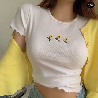 Áo thun borip thêu hoa, dày mịn, co giản