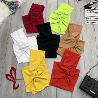 Áo Croptop Lệch Vai Nơ Ngực