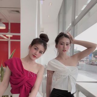Áo Croptop Lệch Vai Nơ Ngực