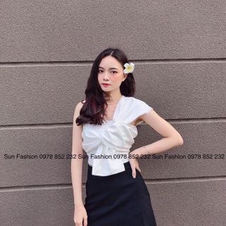 Áo Croptop Lệch Vai Nơ Ngực