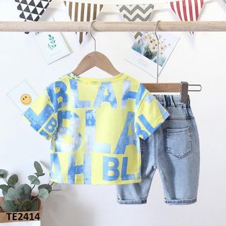 Bộ áo thun quần bò in chữ TE2414