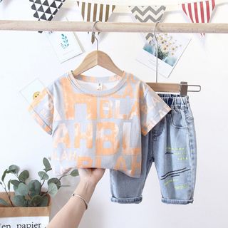 Bộ áo thun + quần bò in chữ TE2415