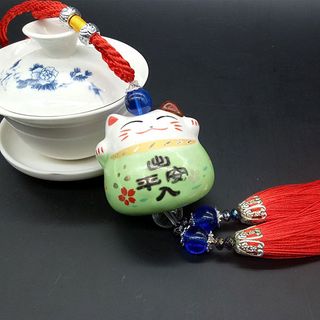 Dây Treo Xe Ô Tô Mèo Thần Tài Cầu May Mắn, Tài Lộc, Bình An (Loại Đẹp, Đủ Màu)