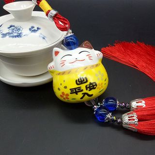 Dây Treo Xe Ô Tô Mèo Thần Tài Cầu May Mắn, Tài Lộc, Bình An (Loại Đẹp, Đủ Màu)