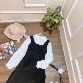 Set áo sơ mi đũi + yếm đen hàng đẹp