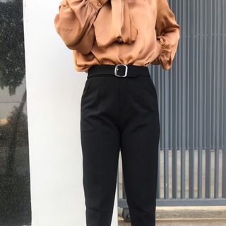Quần baggy khuyên D công sở chất vải
