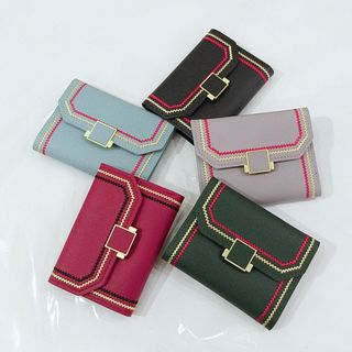 Bóp nữ ngắn thời trang viền thổ cẩm -Da PU cao cấp, Kích thước: 19 cm * 9.5 cm * 1.5 cm