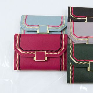 Bóp nữ ngắn thời trang viền thổ cẩm -Da PU cao cấp, Kích thước: 19 cm * 9.5 cm * 1.5 cm